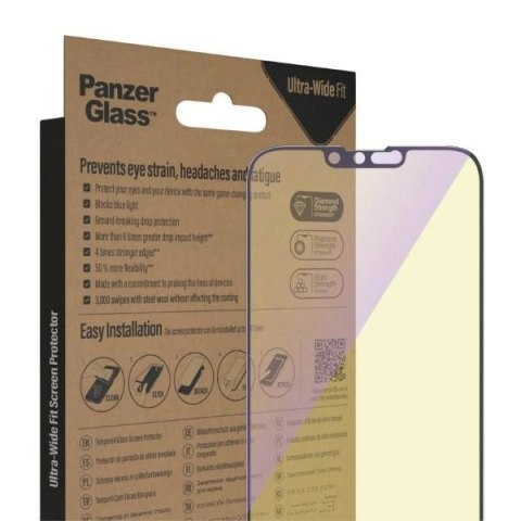 Szkło hartowane PanzerGlass Ultra-Wide Fit antybakteryjne z filtrem niebieskiego światła i pozycjonerem na iPhone 14 Plus / 13 P Szkło hartowane PanzerGlass Ultra-Wide Fit antybakteryjne z filtrem niebieskiego światła i pozycjonerem na iPhone 14 Plus / 13 P