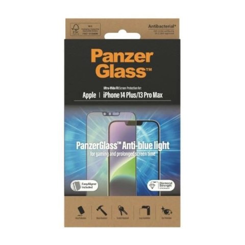 Szkło hartowane PanzerGlass Ultra-Wide Fit antybakteryjne z filtrem niebieskiego światła i pozycjonerem na iPhone 14 Plus / 13 P Szkło hartowane PanzerGlass Ultra-Wide Fit antybakteryjne z filtrem niebieskiego światła i pozycjonerem na iPhone 14 Plus / 13 P