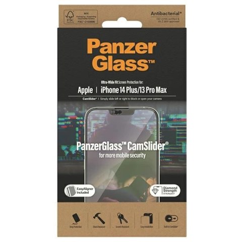 Szkło hartowane PanzerGlass Ultra-Wide Fit antybakteryjne z zaślepką na aparat i pozycjonerem iPhone 14 Plus / 13 Pro Max Szkło hartowane PanzerGlass Ultra-Wide Fit antybakteryjne z zaślepką na aparat i pozycjonerem iPhone 14 Plus / 13 Pro Max