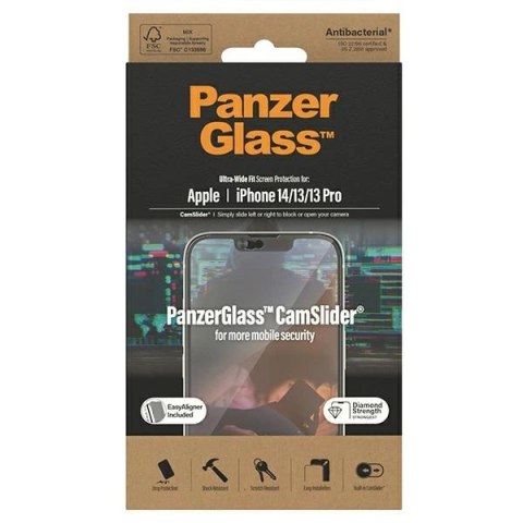 Szkło hartowane PanzerGlass Ultra-Wide Fit antybakteryjne z zaślepką na aparat i pozycjonerem na iPhone 14 / 13 / 13 Pro