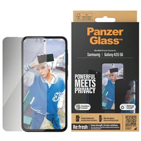 Szkło hartowane PanzerGlass Ultra-Wide Fit prywatyzujące z pozycjonerem na Samsung Galaxy A35 5G Szkło hartowane PanzerGlass Ultra-Wide Fit prywatyzujące z pozycjonerem na Samsung Galaxy A35 5G