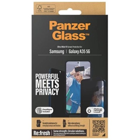 Szkło hartowane PanzerGlass Ultra-Wide Fit prywatyzujące z pozycjonerem na Samsung Galaxy A35 5G Szkło hartowane PanzerGlass Ultra-Wide Fit prywatyzujące z pozycjonerem na Samsung Galaxy A35 5G