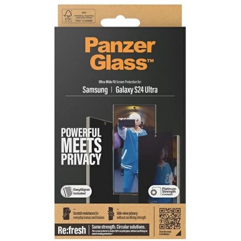 Szkło hartowane PanzerGlass Ultra-Wide Fit prywatyzujące z pozycjonerem na Samsung Galaxy S24 Ultra