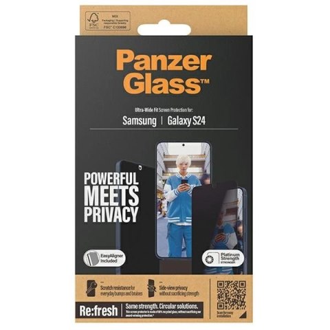Szkło hartowane PanzerGlass Ultra-Wide Fit prywatyzujące z pozycjonerem na Samsung Galaxy S24