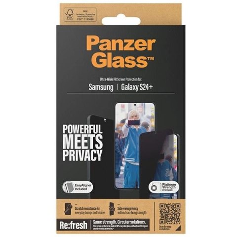 Szkło hartowane PanzerGlass Ultra-Wide Fit prywatyzujące z pozycjonerem na Samsung Galaxy S24+