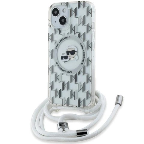 Etui Karl Lagerfeld IML Crossbody Monogram Karl & Choupette Head MagSafe na iPhone 15 / 14 / 13 - przezroczyste Etui Karl Lagerfeld IML Crossbody Monogram Karl & Choupette Head MagSafe na iPhone 15 / 14 / 13 - przezroczyste