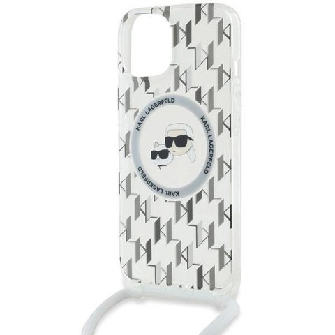 Etui Karl Lagerfeld IML Crossbody Monogram Karl & Choupette Head MagSafe na iPhone 15 / 14 / 13 - przezroczyste Etui Karl Lagerfeld IML Crossbody Monogram Karl & Choupette Head MagSafe na iPhone 15 / 14 / 13 - przezroczyste
