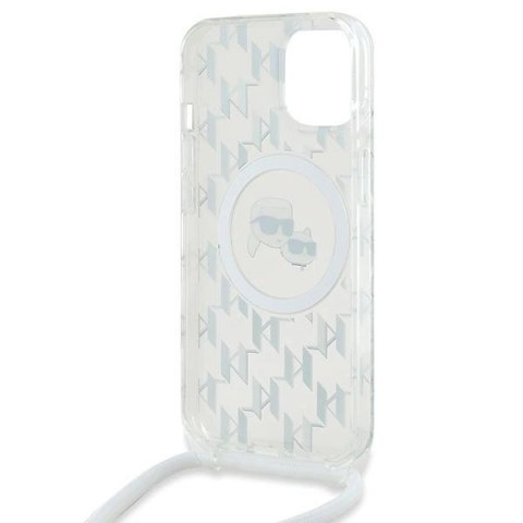 Etui Karl Lagerfeld IML Crossbody Monogram Karl & Choupette Head MagSafe na iPhone 15 / 14 / 13 - przezroczyste Etui Karl Lagerfeld IML Crossbody Monogram Karl & Choupette Head MagSafe na iPhone 15 / 14 / 13 - przezroczyste