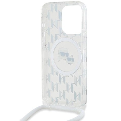 Etui Karl Lagerfeld IML Crossbody Monogram Karl & Choupette Head MagSafe na iPhone 15 Pro Max - przezroczyste Etui Karl Lagerfeld IML Crossbody Monogram Karl & Choupette Head MagSafe na iPhone 15 Pro Max - przezroczyste