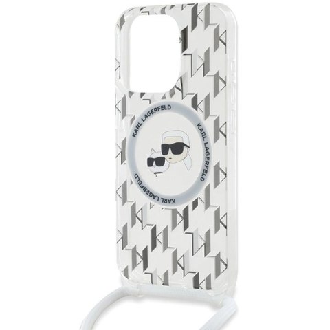 Etui Karl Lagerfeld IML Crossbody Monogram Karl & Choupette Head MagSafe na iPhone 15 Pro - przezroczyste Etui Karl Lagerfeld IML Crossbody Monogram Karl & Choupette Head MagSafe na iPhone 15 Pro - przezroczyste