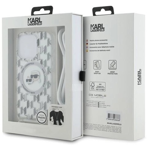 Etui Karl Lagerfeld IML Crossbody Monogram Karl & Choupette Head MagSafe na iPhone 15 Pro - przezroczyste Etui Karl Lagerfeld IML Crossbody Monogram Karl & Choupette Head MagSafe na iPhone 15 Pro - przezroczyste
