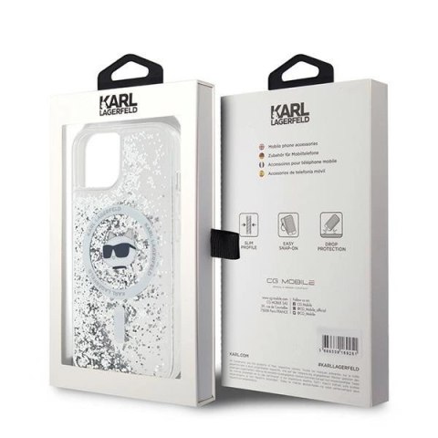 Etui Karl Lagerfeld Liquid Glitter Choupette Head MagSafe na iPhone 15 / 14 / 13 - przezroczyste