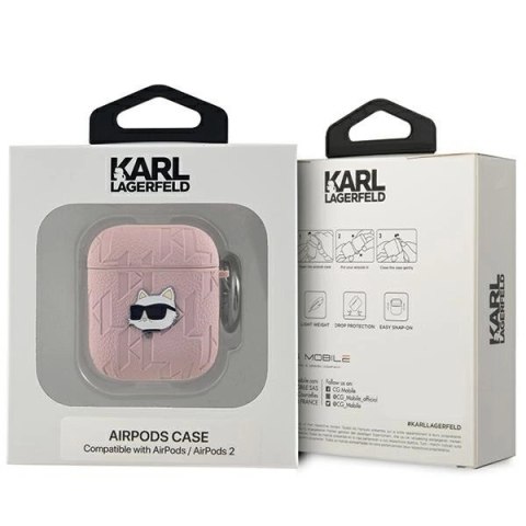 Etui Karl Lagerfeld Monogram Choupette Head na AirPods 1 / 2 - różowe