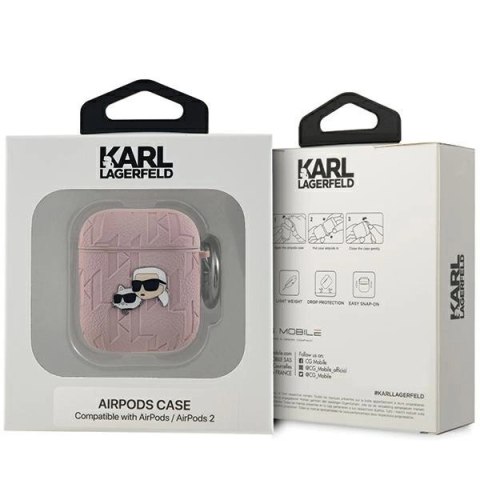 Etui Karl Lagerfeld Monogram Karl & Choupette Head na AirPods 1 / 2 - różowe