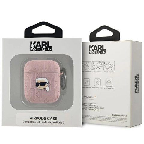 Etui Karl Lagerfeld Monogram Karl Head na AirPods 1 / 2 - różowe Etui Karl Lagerfeld Monogram Karl Head na AirPods 1 / 2 - różowe