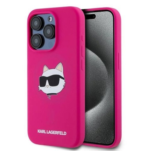 Etui Karl Lagerfeld Silicone Choupette Head MagSafe na iPhone 15 Pro Max - różowe