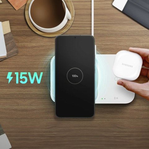 Ładowarka Samsung Wireless Charger Duo EP-P5400TWEGEU indukcyjna 15W - biała + ładowarka sieciowa + kabel