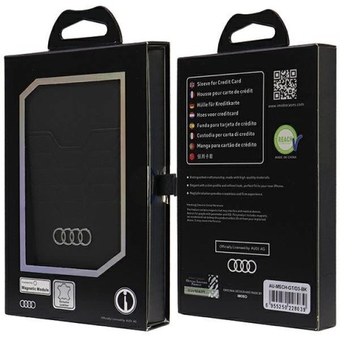 Portfel Audi Leather Wallet Card magnetyczny MagSafe ze standem - czarny Portfel Audi Leather Wallet Card magnetyczny MagSafe ze standem - czarny