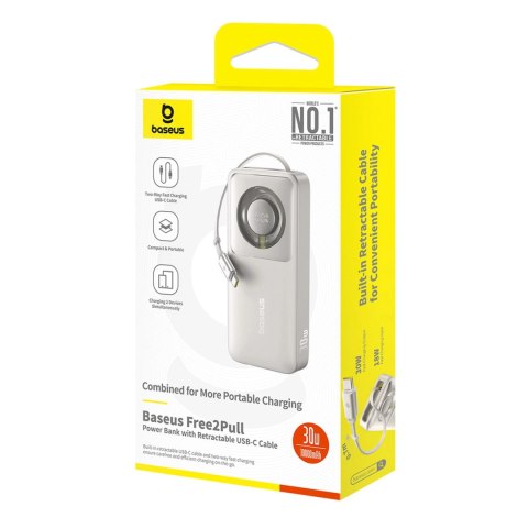 Powerbank Baseus Free2Pull 10000mAh 30W z portem USB-C i rozwijanym kablem USB-C - szary Powerbank Baseus Free2Pull 10000mAh 30W z portem USB-C i rozwijanym kablem USB-C - szary