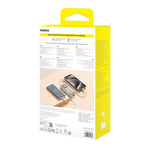 Powerbank Baseus Free2Pull 10000mAh 30W z portem USB-C i rozwijanym kablem USB-C - szary Powerbank Baseus Free2Pull 10000mAh 30W z portem USB-C i rozwijanym kablem USB-C - szary