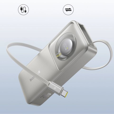 Powerbank Baseus Free2Pull 10000mAh 30W z portem USB-C i rozwijanym kablem USB-C - szary Powerbank Baseus Free2Pull 10000mAh 30W z portem USB-C i rozwijanym kablem USB-C - szary