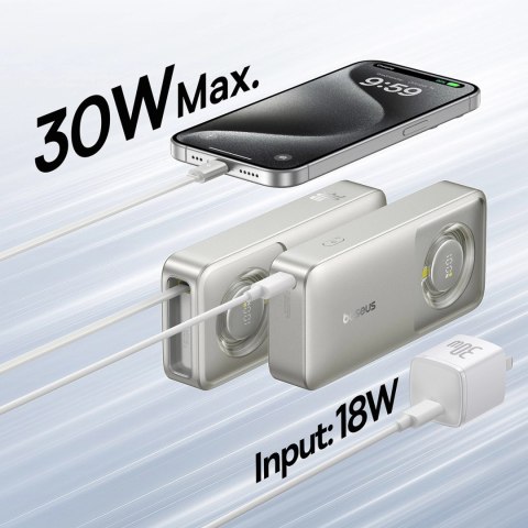 Powerbank Baseus Free2Pull 10000mAh 30W z portem USB-C i rozwijanym kablem USB-C - szary Powerbank Baseus Free2Pull 10000mAh 30W z portem USB-C i rozwijanym kablem USB-C - szary