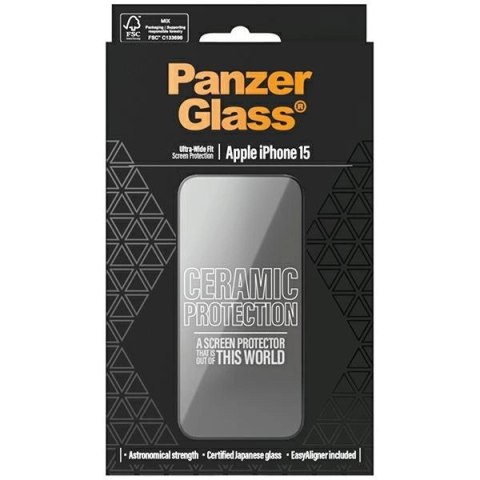 Szkło ceramiczne PanzerGlass Ceramic Protection na iPhone 15 z pozycjonerem