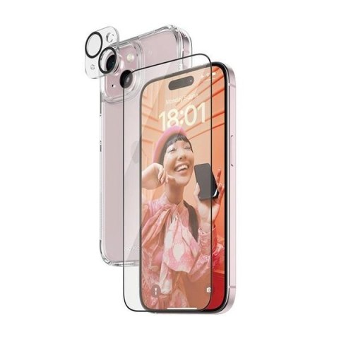 Zestaw PanzerGlass Bundle 3in1 etui przezroczyste + folia + osłona aparatu do iPhone 15