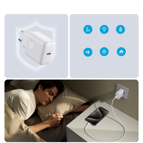 Ładowarka Joyroom JR-TCF24 sieciowa USB-C PD 30W QC SFC - biała + kabel USB-C 1m Ładowarka Joyroom JR-TCF24 sieciowa USB-C PD 30W QC SFC - biała + kabel USB-C 1m