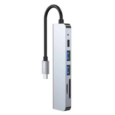HUB Tech-Protect V4 6w1 USB-C - USB-A 3.0 / USB-A 2.0 / USB-C / HDMI / czytnik kart micro SD / TF / SD - szary