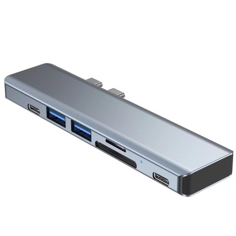 HUB Tech-Protect V5 7w1 2x USB-C - USB-A 3.0 / USB-A 2.0 / 2x USB-C / HDMI / czytnik kart micro SD / TF / SD - szary HUB Tech-Protect V5 7w1 2x USB-C - USB-A 3.0 / USB-A 2.0 / 2x USB-C / HDMI / czytnik kart micro SD / TF / SD - szary