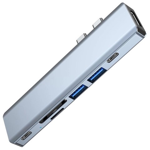 HUB Tech-Protect V5 7w1 2x USB-C - USB-A 3.0 / USB-A 2.0 / 2x USB-C / HDMI / czytnik kart micro SD / TF / SD - szary HUB Tech-Protect V5 7w1 2x USB-C - USB-A 3.0 / USB-A 2.0 / 2x USB-C / HDMI / czytnik kart micro SD / TF / SD - szary