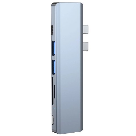 HUB Tech-Protect V5 7w1 2x USB-C - USB-A 3.0 / USB-A 2.0 / 2x USB-C / HDMI / czytnik kart micro SD / TF / SD - szary HUB Tech-Protect V5 7w1 2x USB-C - USB-A 3.0 / USB-A 2.0 / 2x USB-C / HDMI / czytnik kart micro SD / TF / SD - szary