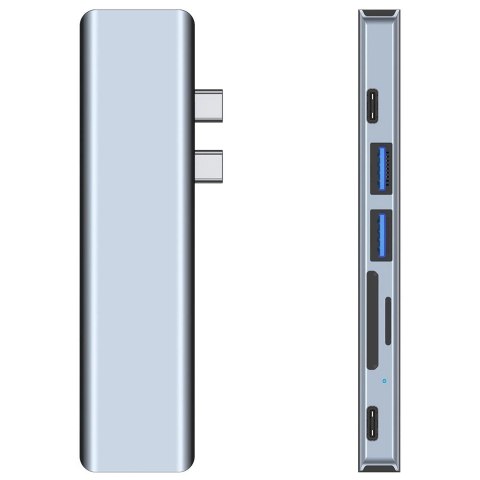 HUB Tech-Protect V5 7w1 2x USB-C - USB-A 3.0 / USB-A 2.0 / 2x USB-C / HDMI / czytnik kart micro SD / TF / SD - szary HUB Tech-Protect V5 7w1 2x USB-C - USB-A 3.0 / USB-A 2.0 / 2x USB-C / HDMI / czytnik kart micro SD / TF / SD - szary