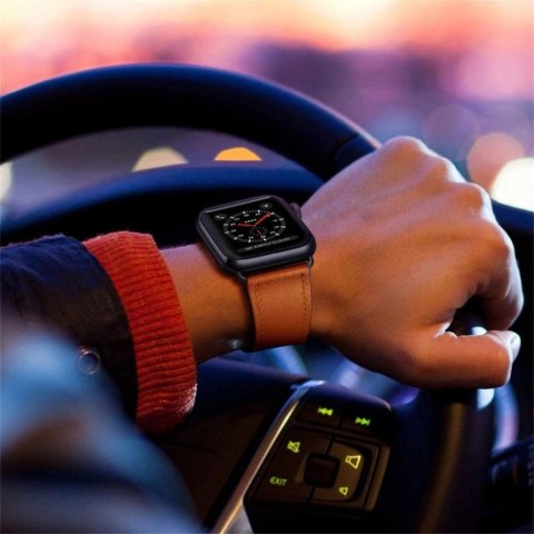 Pasek Tech-Protect LeatherFit na Apple Watch 4 / 5 / 6 / 7 / 8 / 9 / SE / Ultra 1 / 2 (42/44/45/49 mm) - brązowy