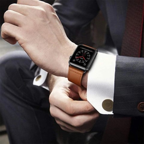 Pasek Tech-Protect LeatherFit na Apple Watch 4 / 5 / 6 / 7 / 8 / 9 / SE / Ultra 1 / 2 (42/44/45/49 mm) - brązowy