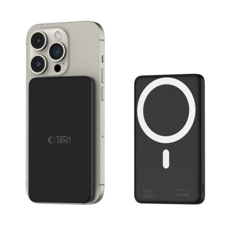 Powerbank Tech-Protect LifeMag PB9 z MagSafe 5000mAh 15W porty USB-C / Lightning - czarny + kabel USB-C Powerbank Tech-Protect LifeMag PB9 z MagSafe 5000mAh 15W porty USB-C / Lightning - czarny + kabel USB-C