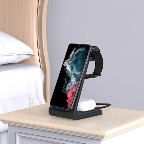 Ładowarka Tech-Protect A7 indukcyjna 10W w formie stojaka 3w1 na smartfon / słuchawki / smartwatch - czarna