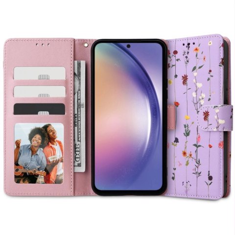 Etui Tech-Protect Wallet na Samsung Galaxy A54 5G - fioletowe kwiaty