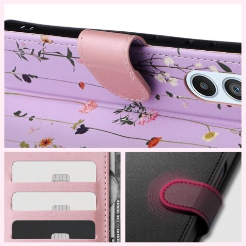 Etui Tech-Protect Wallet na Samsung Galaxy A54 5G - fioletowe kwiaty