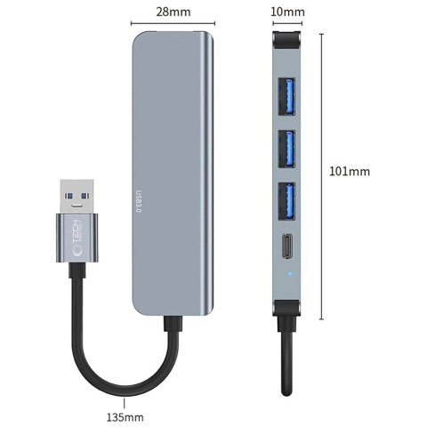 HUB Tech-Protect V0 5w1 USB-A - USB-A 3.0 / 3x USB-A 2.0 / USB-C - szary