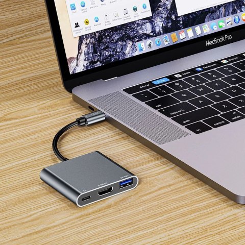 HUB Tech-Protect V1 3w1 USB-C - USB-A 3.0 / USB-C PD 100W / HDMI 4K 30Hz - szary HUB Tech-Protect V1 3w1 USB-C - USB-A 3.0 / USB-C PD 100W / HDMI 4K 30Hz - szary
