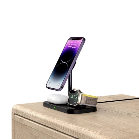 Ładowarka Tech-Protect QI15W-A22 indukcyjna MagSafe ze stojakiem 3w1 MagSafe na smartfon / Apple Watch / AirPods - czarna