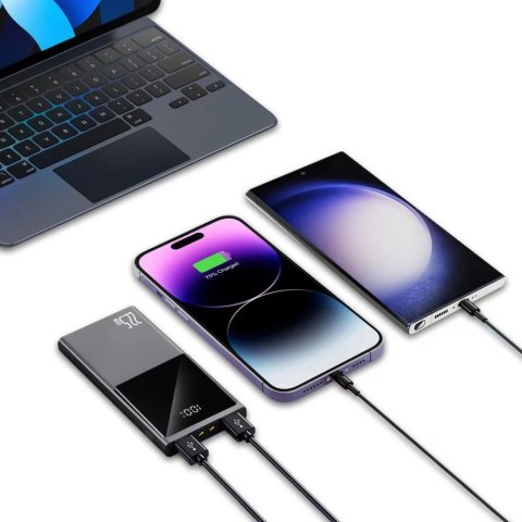 Powerbank Tech-Protect PB12 10000mAh 22.5W 2x USB-A / USB-C / Lightning z kablem USB-C / USB-A - szary Powerbank Tech-Protect PB12 10000mAh 22.5W 2x USB-A / USB-C / Lightning z kablem USB-C / USB-A - szary