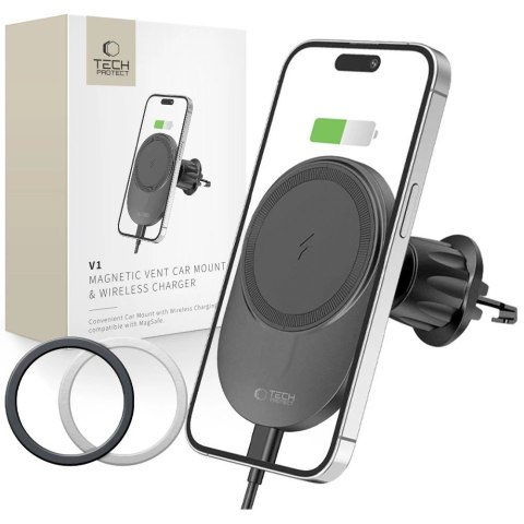 Uchwyt Tech-Protect MM15W-V1 samochodowy na telefon z ładowarką indukcyjną MagSafe 15W na kratkę nawiewu - czarny