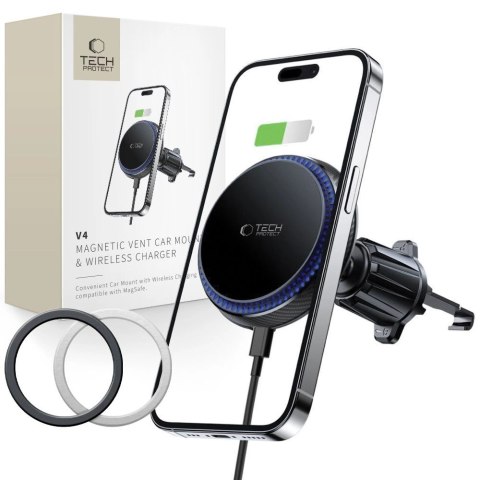 Uchwyt Tech-Protect MM15W-V4 samochodowy na telefon z ładowarką indukcyjną MagSafe 15W na kratkę nawiewu - czarna