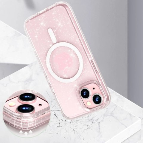 Etui Tech-Protect FlexAir Hybrid MagSafe na iPhone 15 - przezroczysto-brokatowe