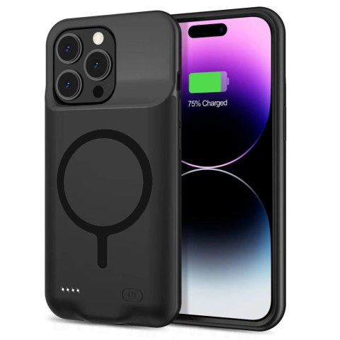 Etui Tech-Protect PowerCase na iPhone 15 Pro Max z MagSafe i powerbankiem 8500mAh - czarne Etui Tech-Protect PowerCase na iPhone 15 Pro Max z MagSafe i powerbankiem 8500mAh - czarne