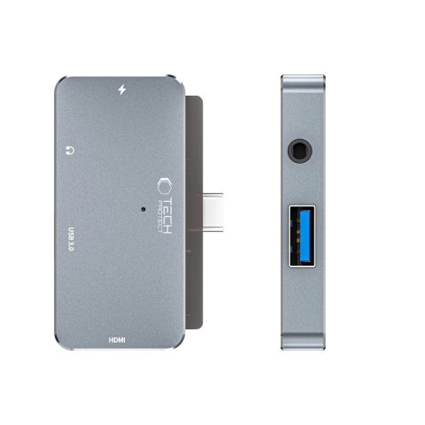HUB Tech-Protect V6 4w1 USB-C - USB-A 3.0 / USB-C PD100W / HDMI / mini jack 3.5mm - szary HUB Tech-Protect V6 4w1 USB-C - USB-A 3.0 / USB-C PD100W / HDMI / mini jack 3.5mm - szary