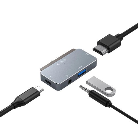 HUB Tech-Protect V6 4w1 USB-C - USB-A 3.0 / USB-C PD100W / HDMI / mini jack 3.5mm - szary HUB Tech-Protect V6 4w1 USB-C - USB-A 3.0 / USB-C PD100W / HDMI / mini jack 3.5mm - szary